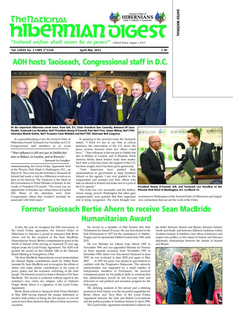 First page of National Hibernian Digest — Apr-May 2023