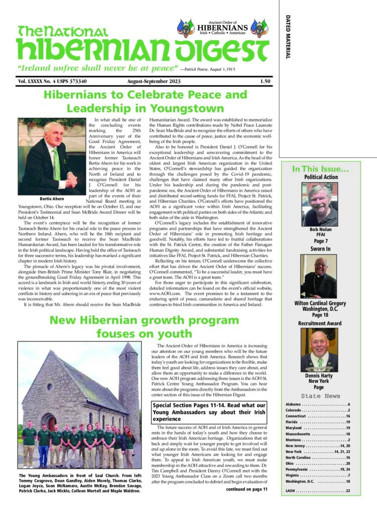 First page of National Hibernian Digest — Aug-Sept 2023