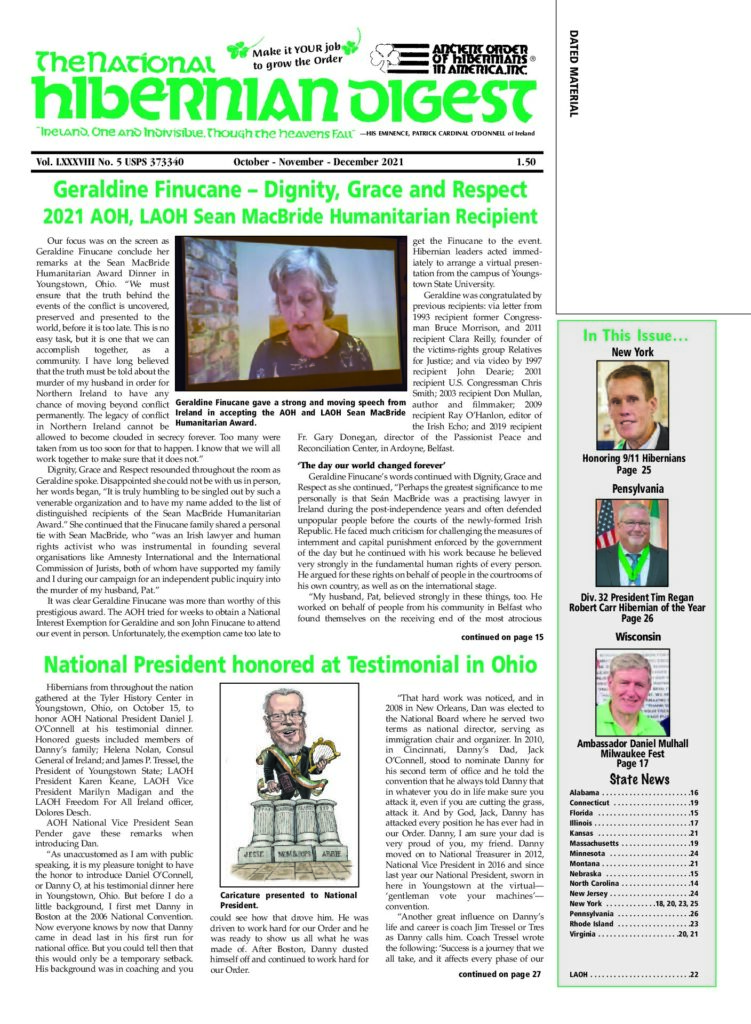 First page of National Hibernian Digest — Oct-Nov-Dec 2021