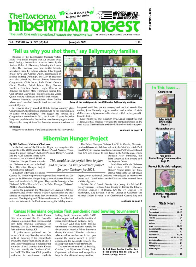 First page of National Hibernian Digest — Jun-Jul 2021