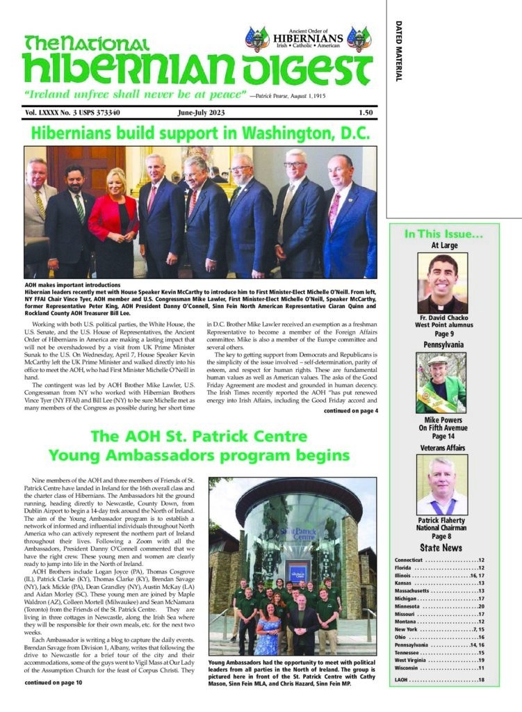 First page of National Hibernian Digest — Jun-Jul 2023