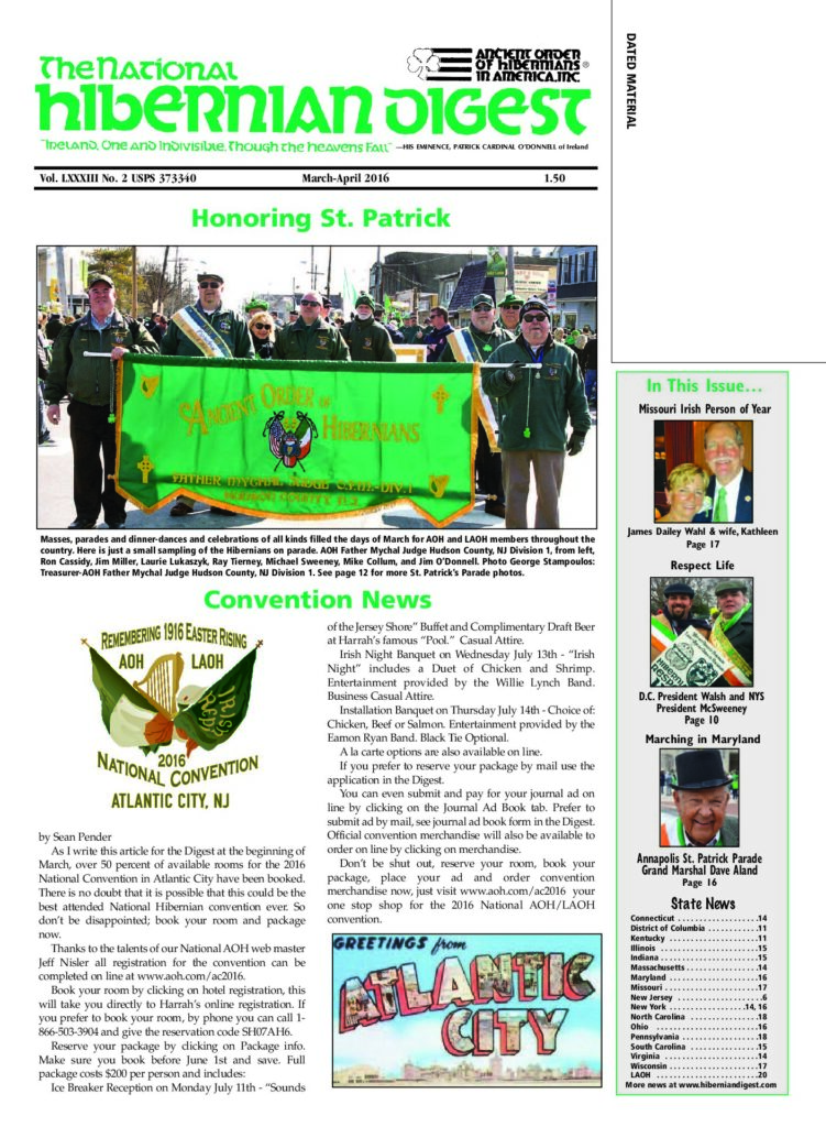 First page of National Hibernian Digest — Mar-Apr 2016