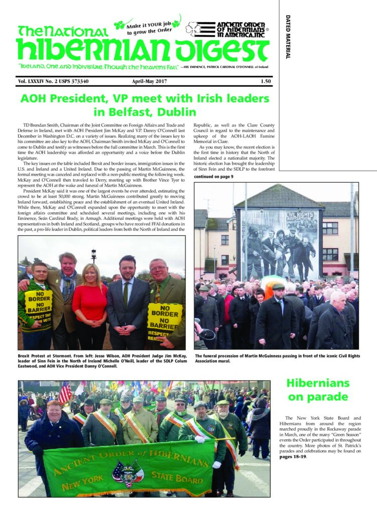 First page of National Hibernian Digest — Apr-May 2017