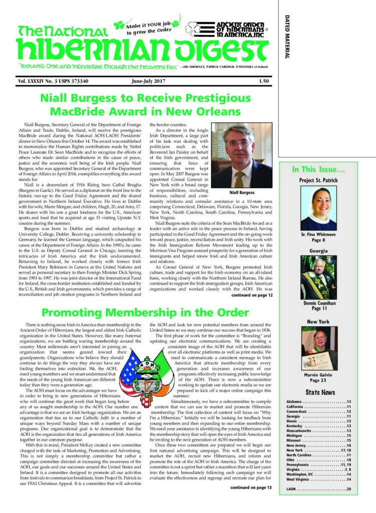 First page of National Hibernian Digest — Jun-Jul 2017
