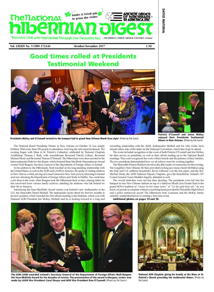 First page of National Hibernian Digest — Oct-Nov 2017