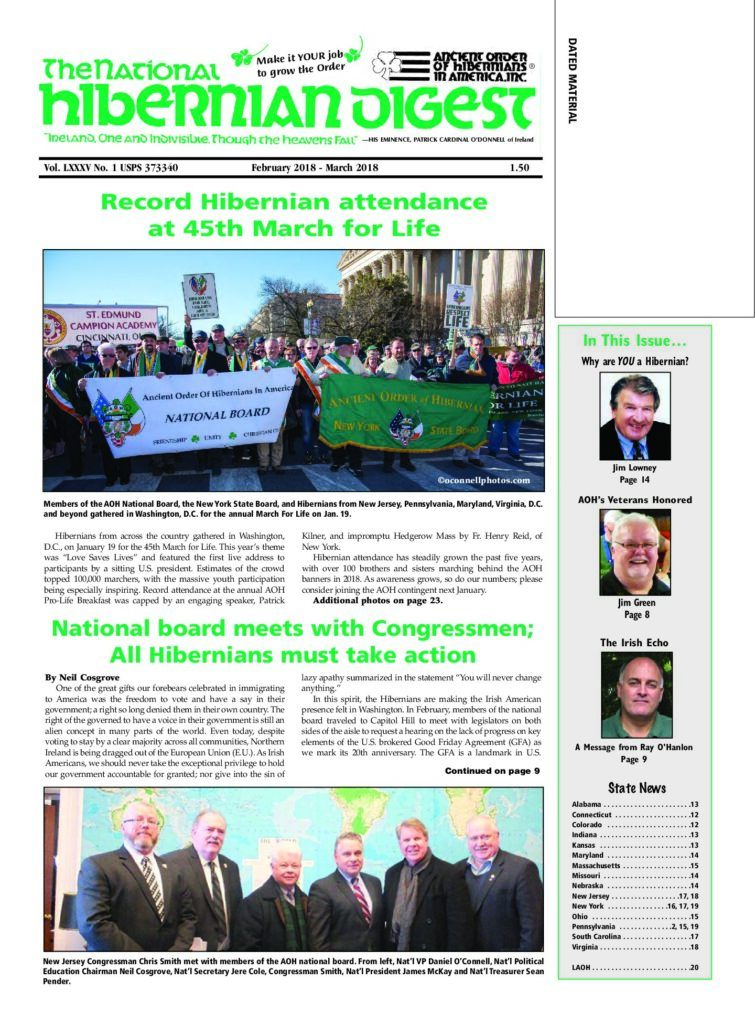 First page of National Hibernian Digest — Feb-Mar 2018