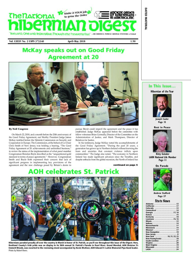 First page of National Hibernian Digest — Apr-May 2018