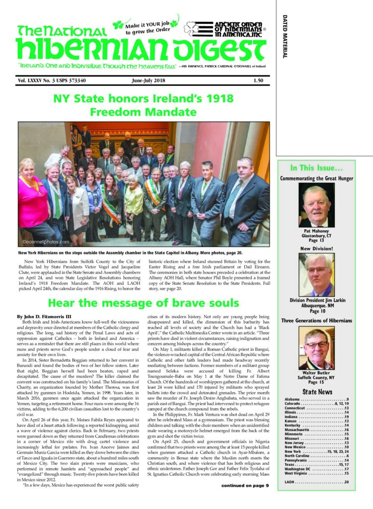 First page of National Hibernian Digest — Jun-Jul 2018