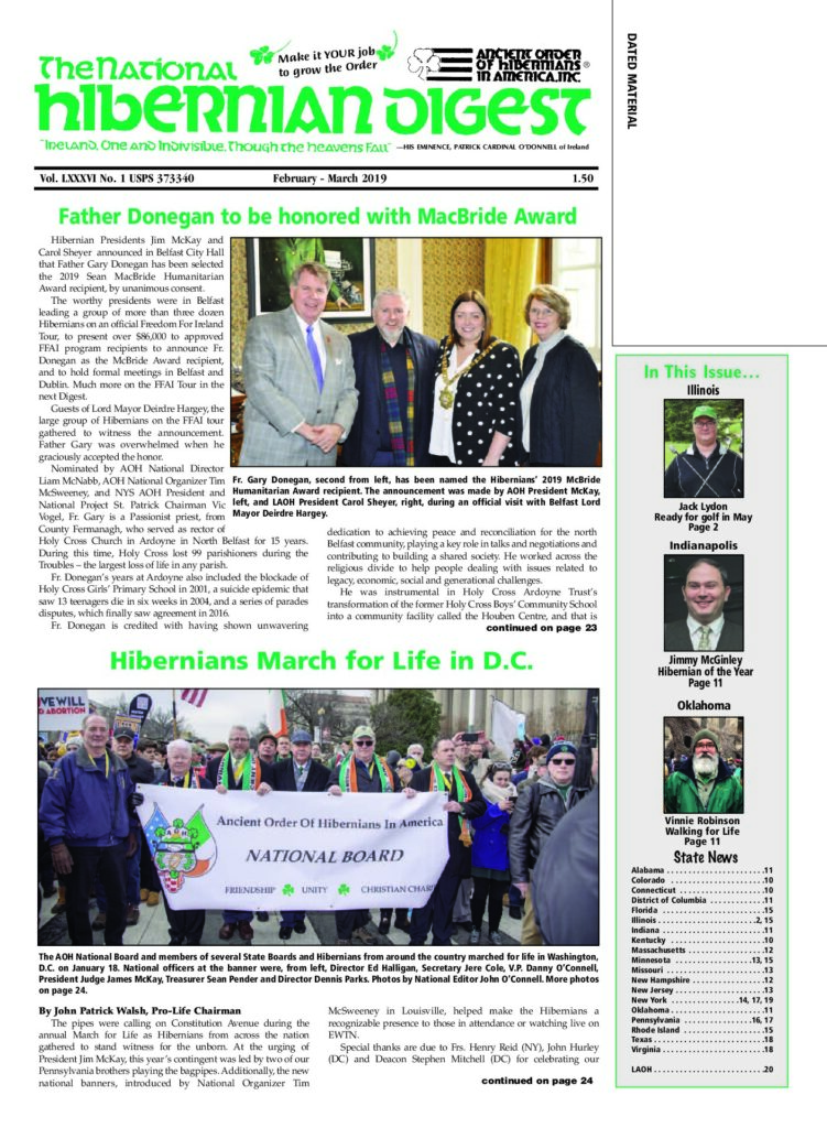 First page of National Hibernian Digest — Feb-Mar 2019
