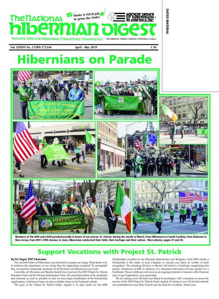 First page of National Hibernian Digest — April-May 2019