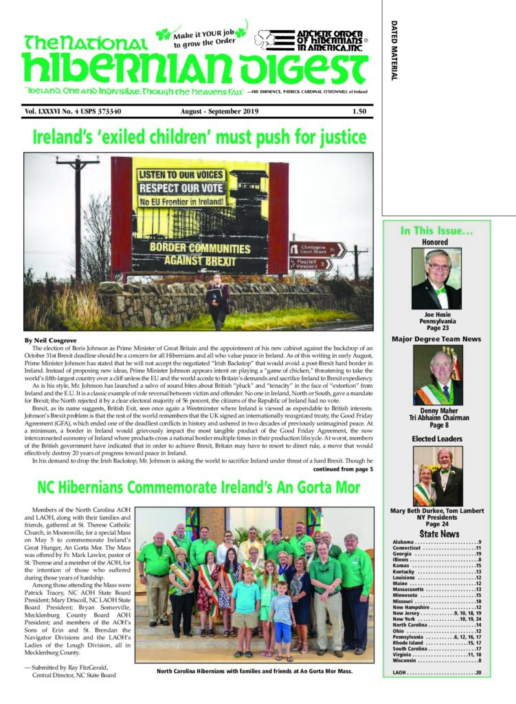 First page of National Hibernian Digest — Aug-Sep 2019