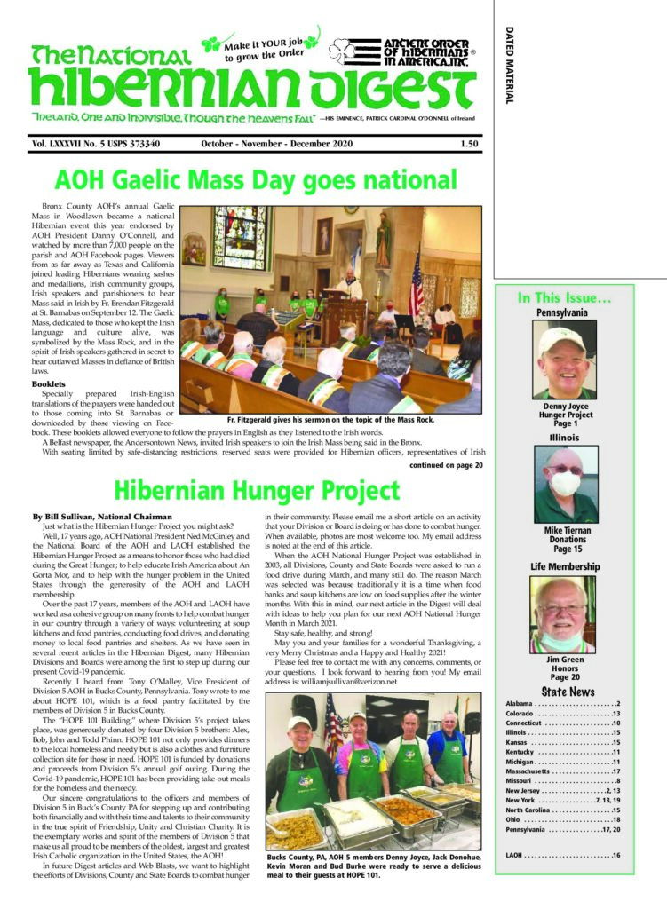 First page of National Hibernian Digest — Oct-Nov-Dec 2020